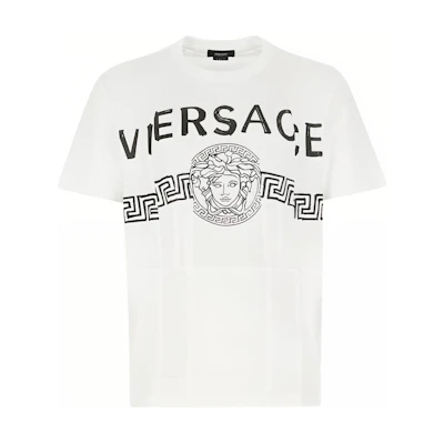 VERSACE White Logo Graphic Crew Neck Short Sleeve T-Shirt. A86893-A228806-A1001