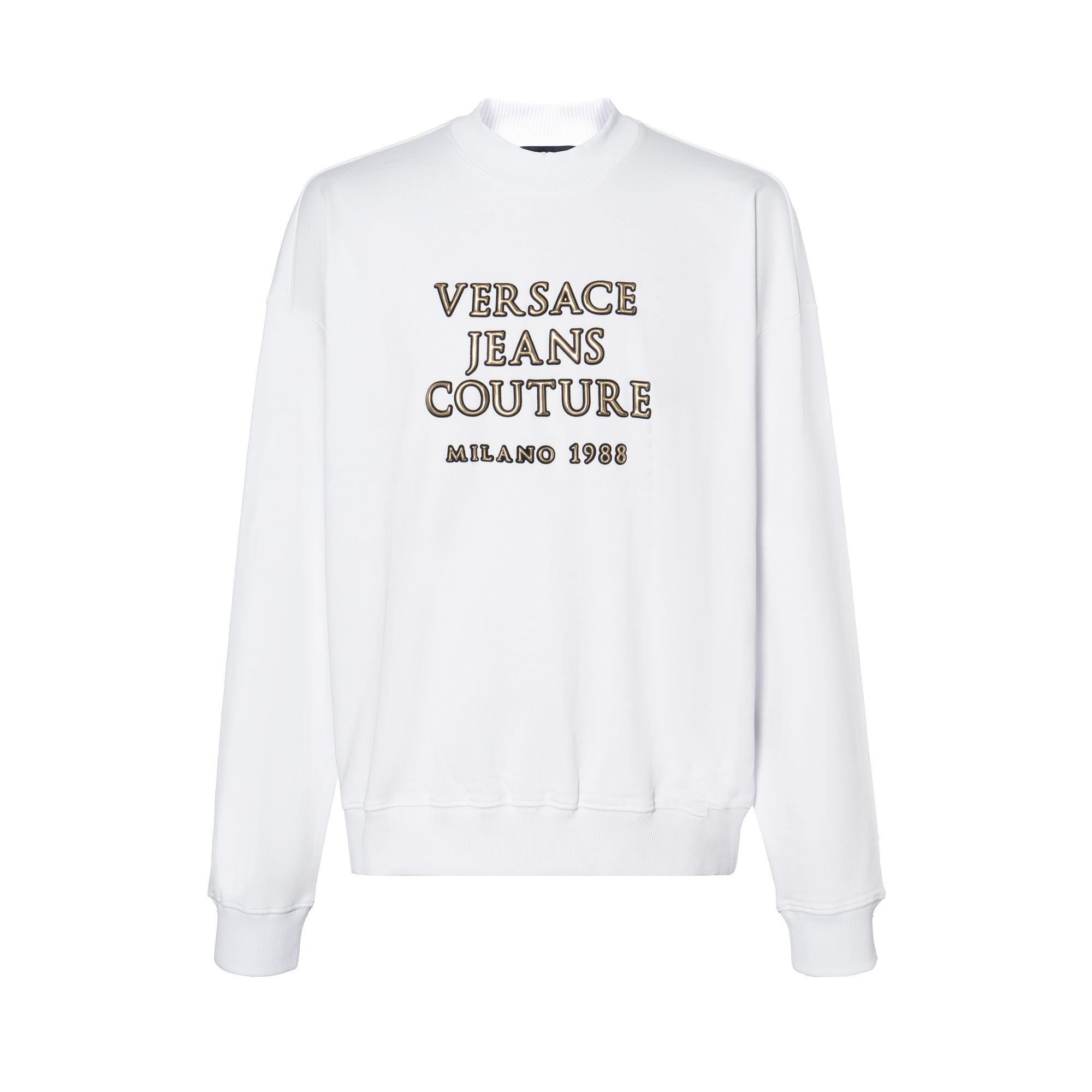Versace White Long-Sleeve Sweatshirt with Gold Logo B7GUA7FZ-36612-003