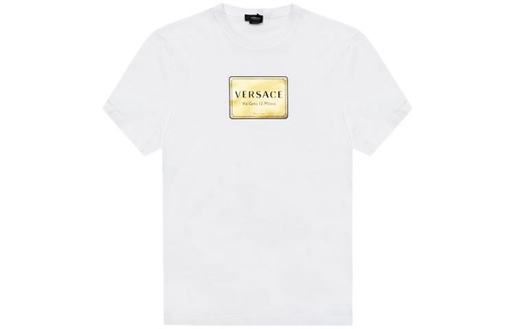 VERSACE White T-Shirt with Gold Logo Print A87387-A228806-A1001
