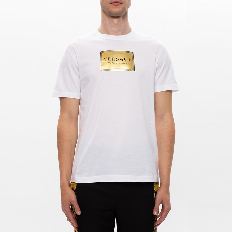 VERSACE White T-Shirt with Gold Logo Print A87387-A228806-A1001 圖 3