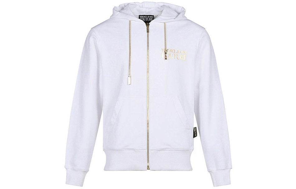 Versace White Zip-Up Hoodie with Long Sleeves B7GVA7FA-13956-003