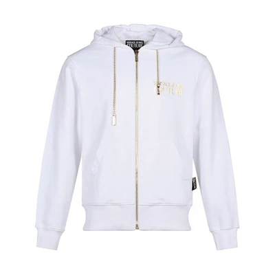 Versace White Zip-Up Hoodie with Long Sleeves B7GVA7FA-13956-003