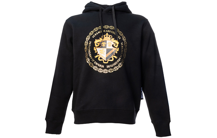 Versace Winter Black Hoodie with Gold Embroidery and Fleece Lining B7GZB7EF-30406-K42