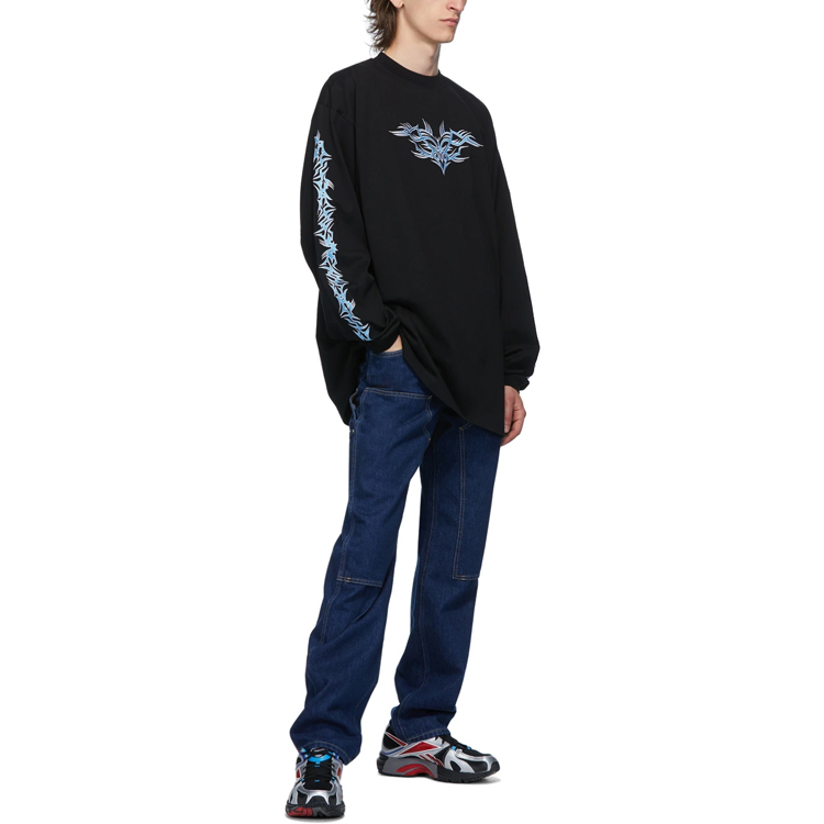 Purchase Vetements Hitam Baju T Lengan Panjang Kapas Bersulam Crewneck UAH21TR627-BLACK