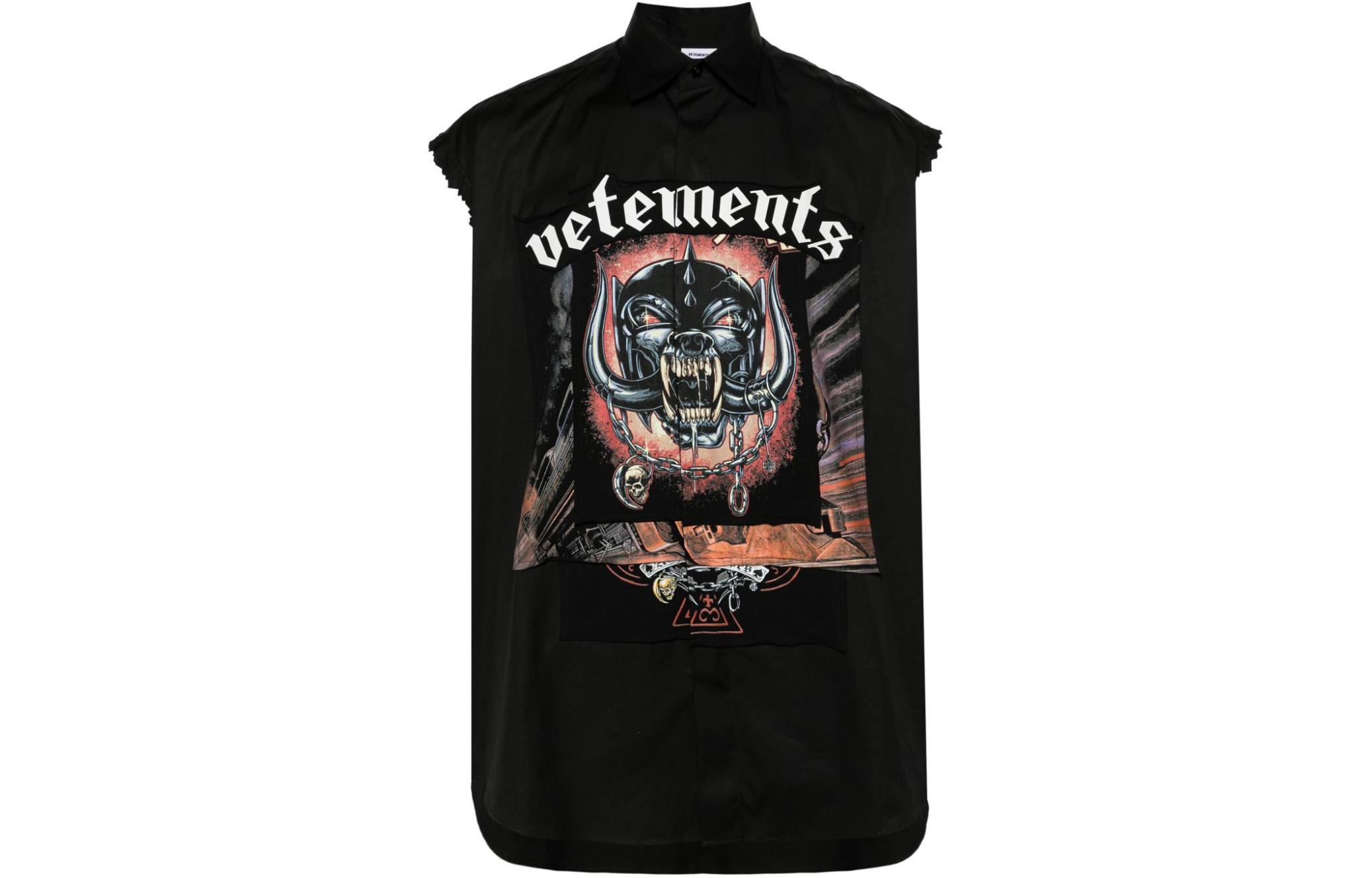 Vetements  Black Graphic Print Sleeveless Button-Up Shirt. UE64SH250B-BLACK