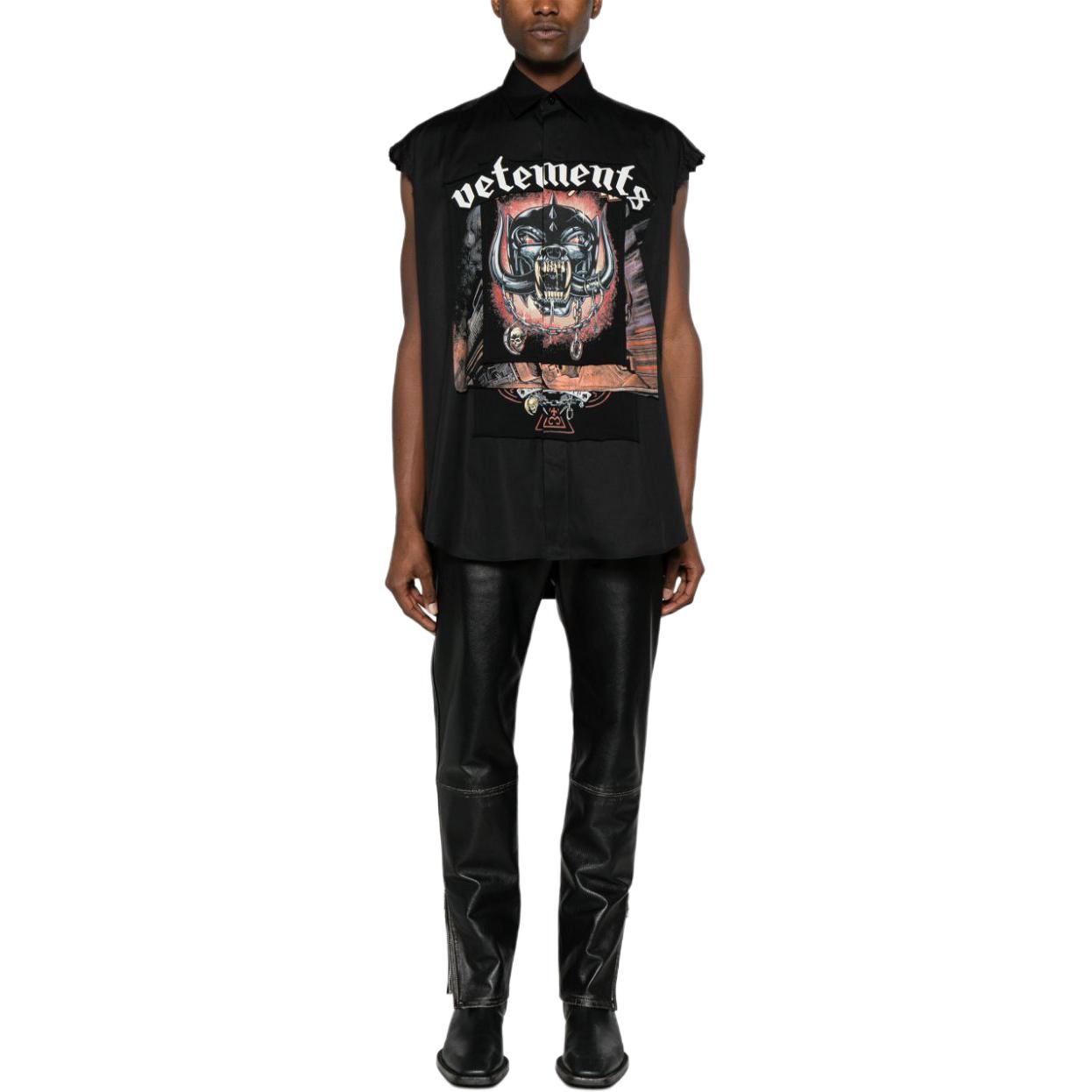 Lookbook ヴェトモン ブラック グラフィック柄 ノースリーブ ボタンアップ シャツ UE64SH250B-BLACK