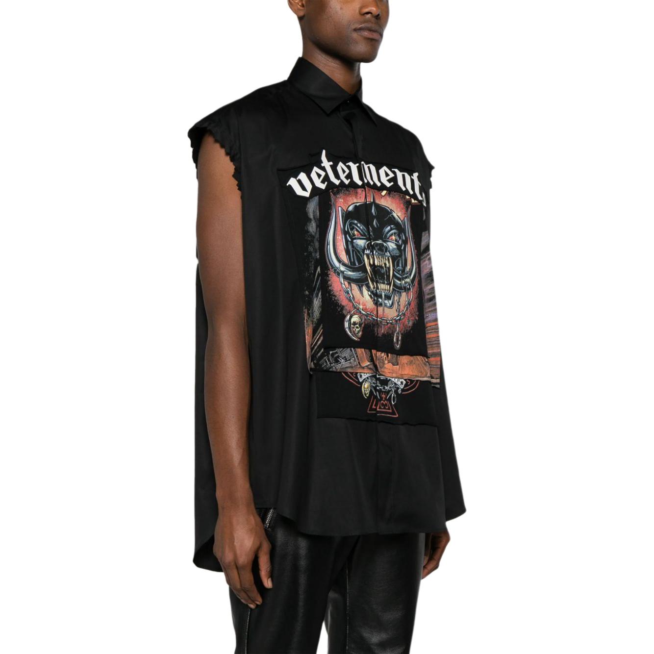 Shop ヴェトモン ブラック グラフィック柄 ノースリーブ ボタンアップ シャツ UE64SH250B-BLACK