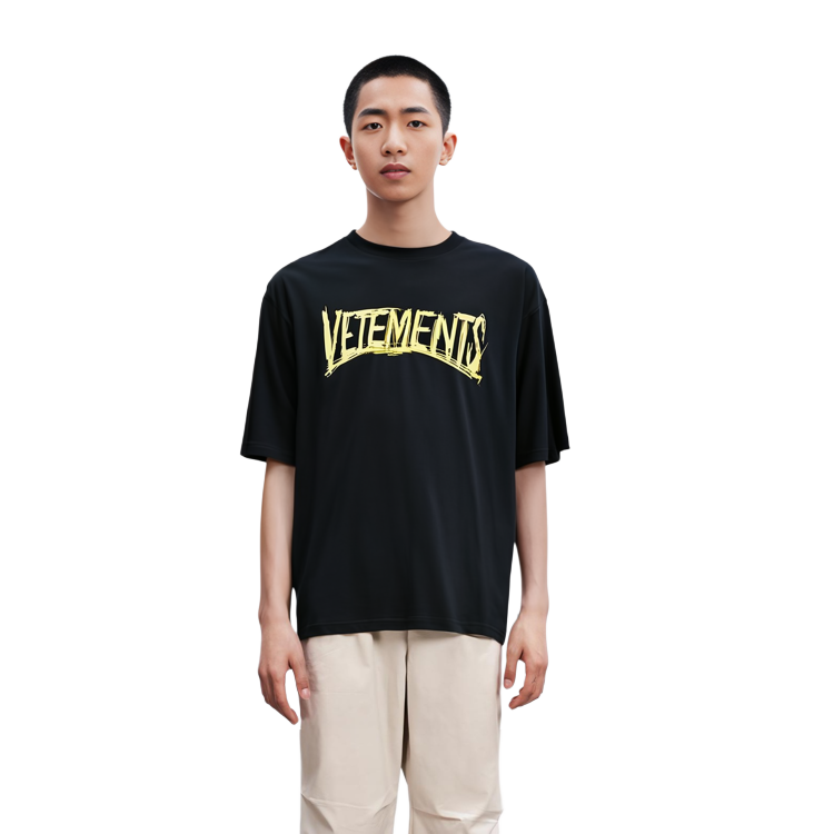 Cheap ヴェトモン ブラック ロゴ ショートスリーブ Tシャツ UAH21TR618-BLACK