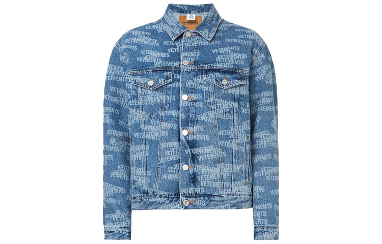 Vetements  Letter Print Long-Sleeve Denim Jacket Light Blue UA52JA250BMEDIU