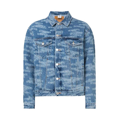 Vetements Letter Print Long-Sleeve Denim Jacket Light Blue UA52JA250BMEDIU