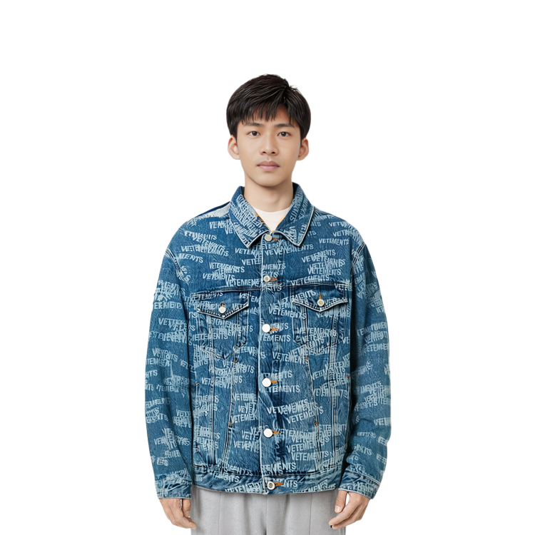 Cheap ヴェトモン レタープリント 長袖デニムジャケット ライトブルー UA52JA250BMEDIU