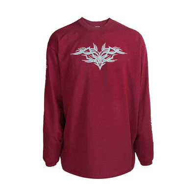 Vetements Long Sleeve Embroidered Cotton T-Shirt Dark Red UAH21TR627-BORDEAUX
