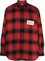 Vetements Red Plaid Logo Print Long Sleeve Collared Shirt. UE54SH420R-1887-REDCHECK Vetements Red Plaid Logo Print Long Sleeve Collared Shirt. UE54SH420R-1887-REDCHECK