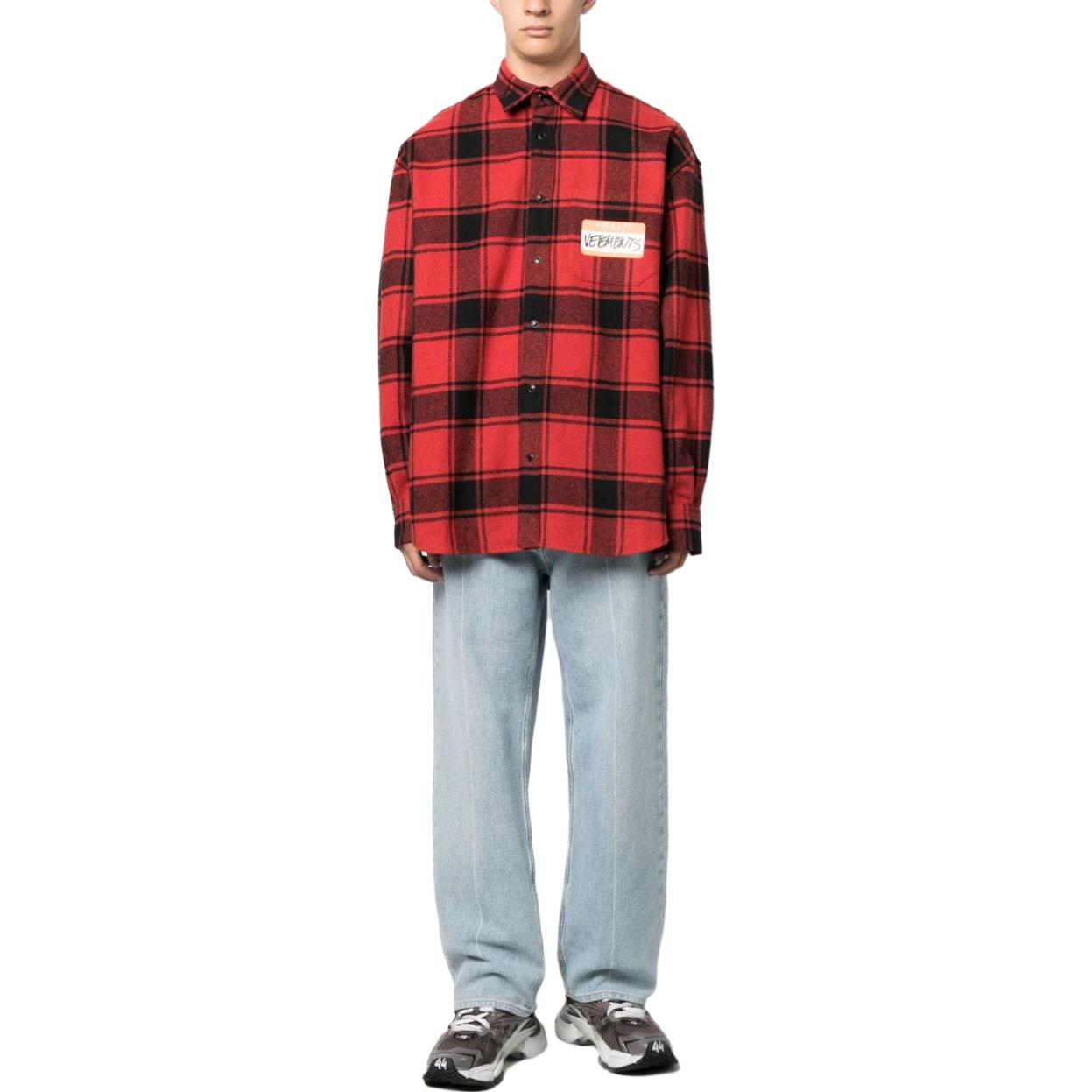 Lookbook 베트멍 레드 체크 로고 프린트 긴팔 칼라 셔츠 UE54SH420R-1887-REDCHECK