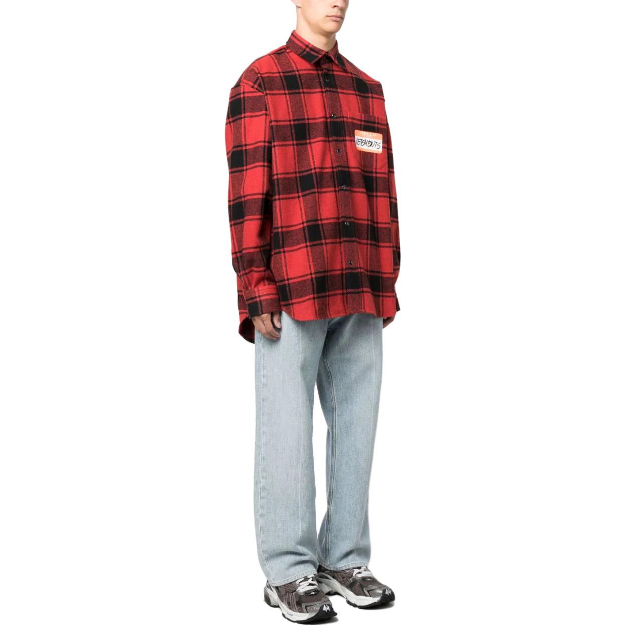 Shop 베트멍 레드 체크 로고 프린트 긴팔 칼라 셔츠 UE54SH420R-1887-REDCHECK