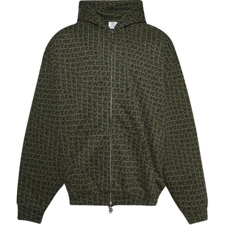 Vetements All-Over Logo Zip-Up Hoodie Jacket Green UA65HD150K-KHAK