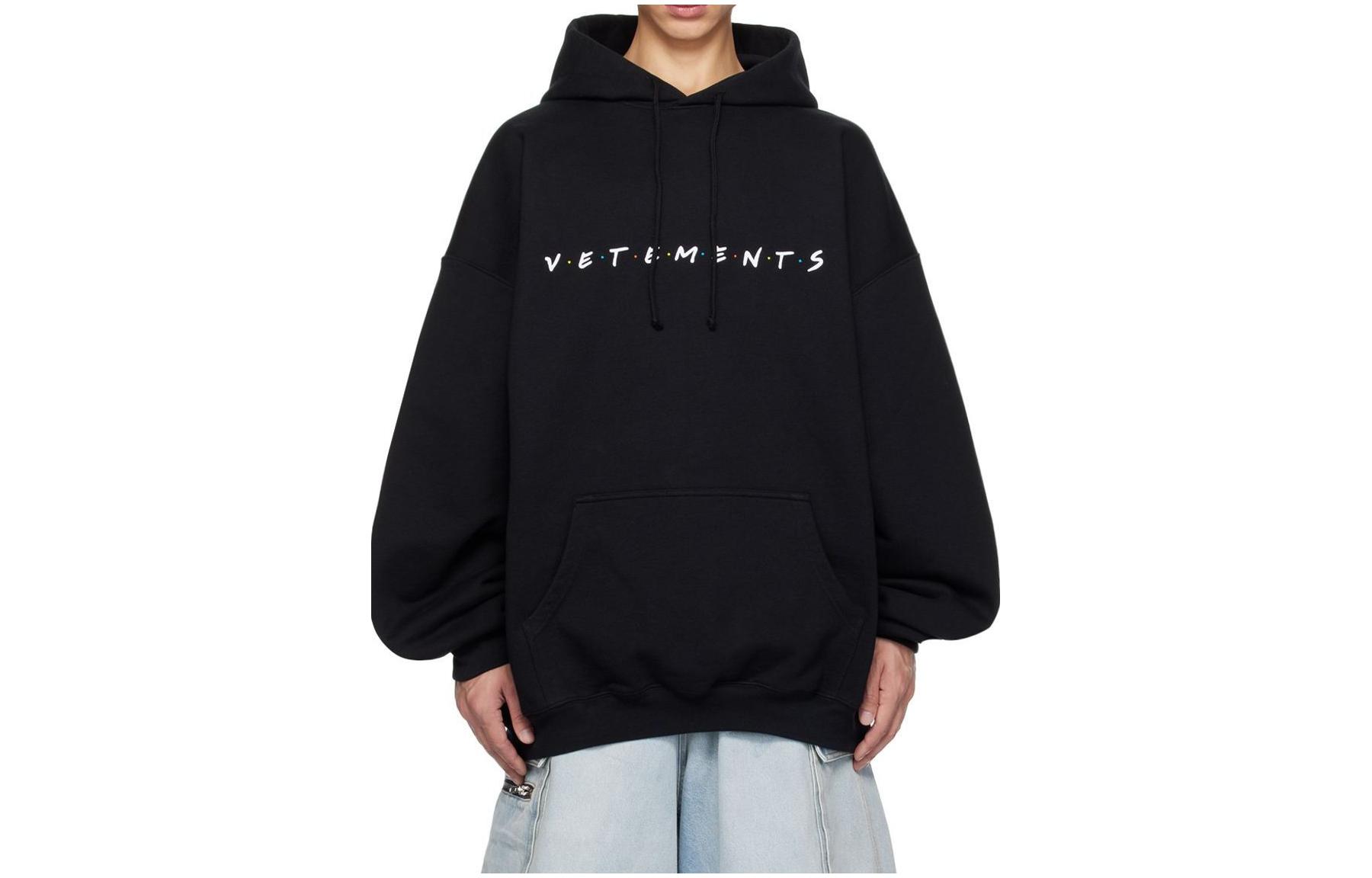 Vetements Black Embroidered Hoodie Long Sleeve Sweatshirt Black 232669M202020