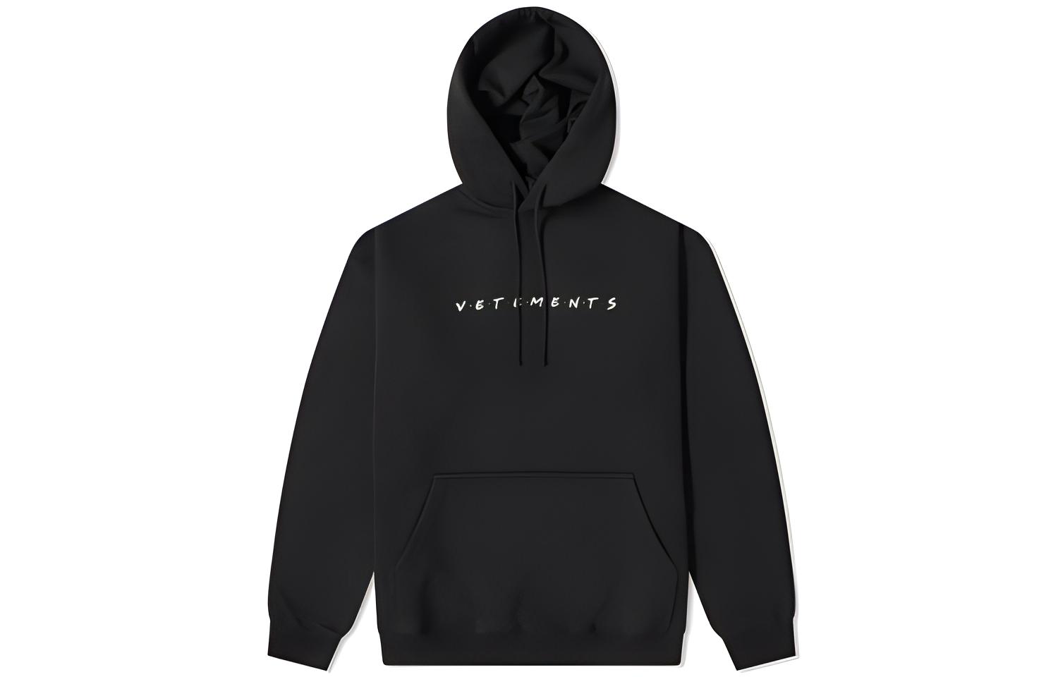 Vetements Black Hoodie with Letter Logo Print Casual Design UE51TR350B-BLACK