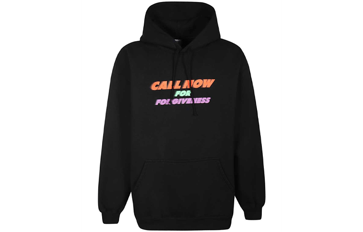 Vetements Black Hoodie with Letter Print UAH21TR631-BLACK