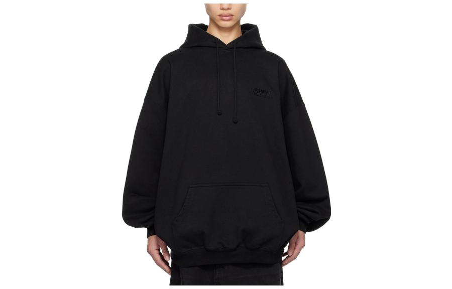 Vetements Black Solid Color Drawstring Hoodie Pullover for Men 232669M202002