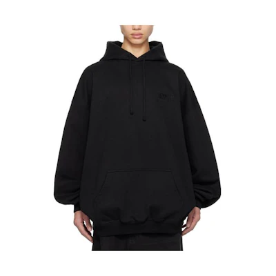 Vetements Black Solid Color Drawstring Hoodie Pullover for Men 232669M202002