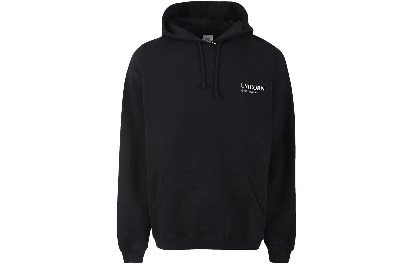 Vetements Black Solid Color Drawstring Hoodie UA53HD380BBLAC