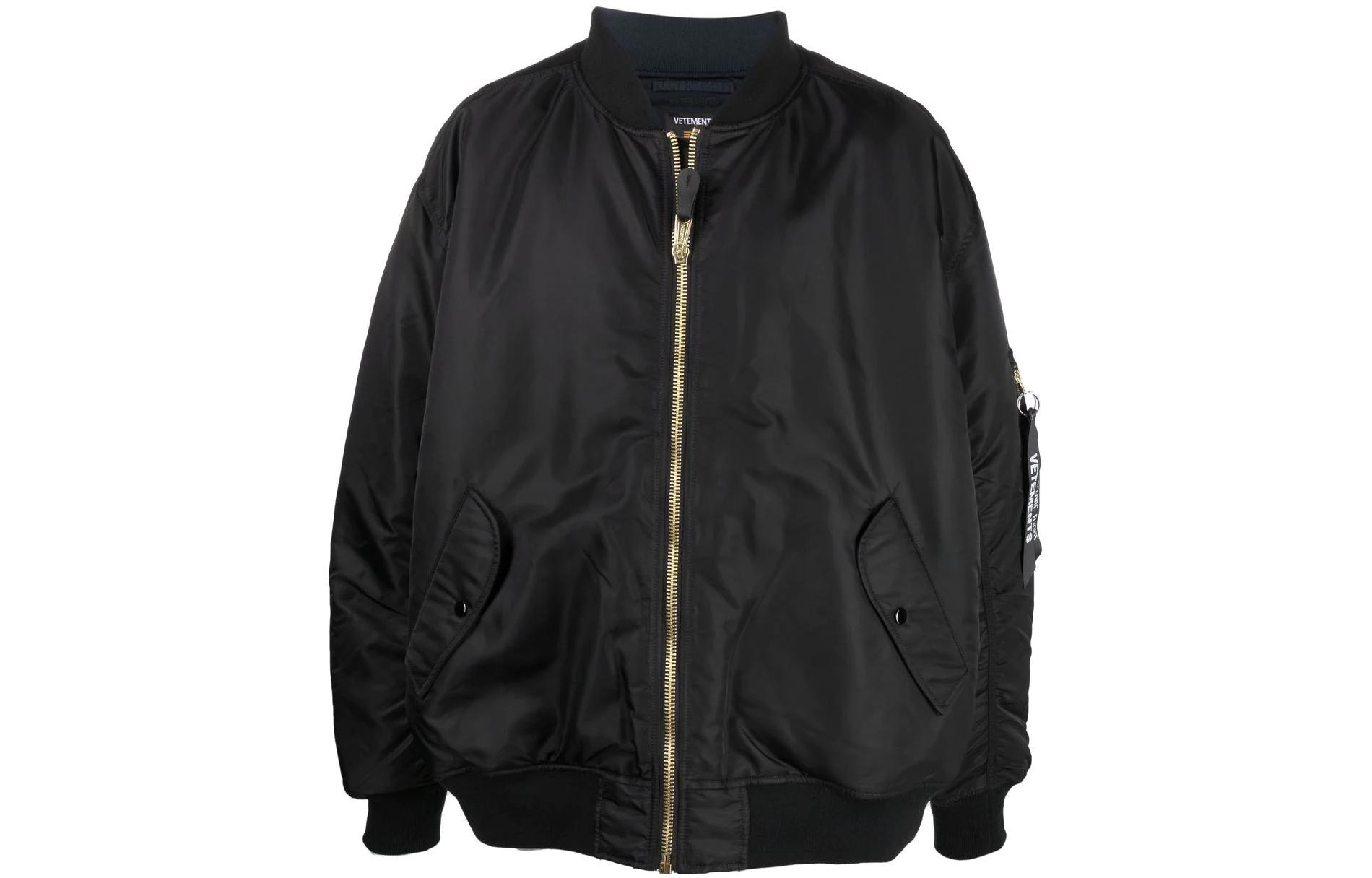 Vetements Black Solid Zip-Up Bomber Jacket for Men UA52JA200B1307