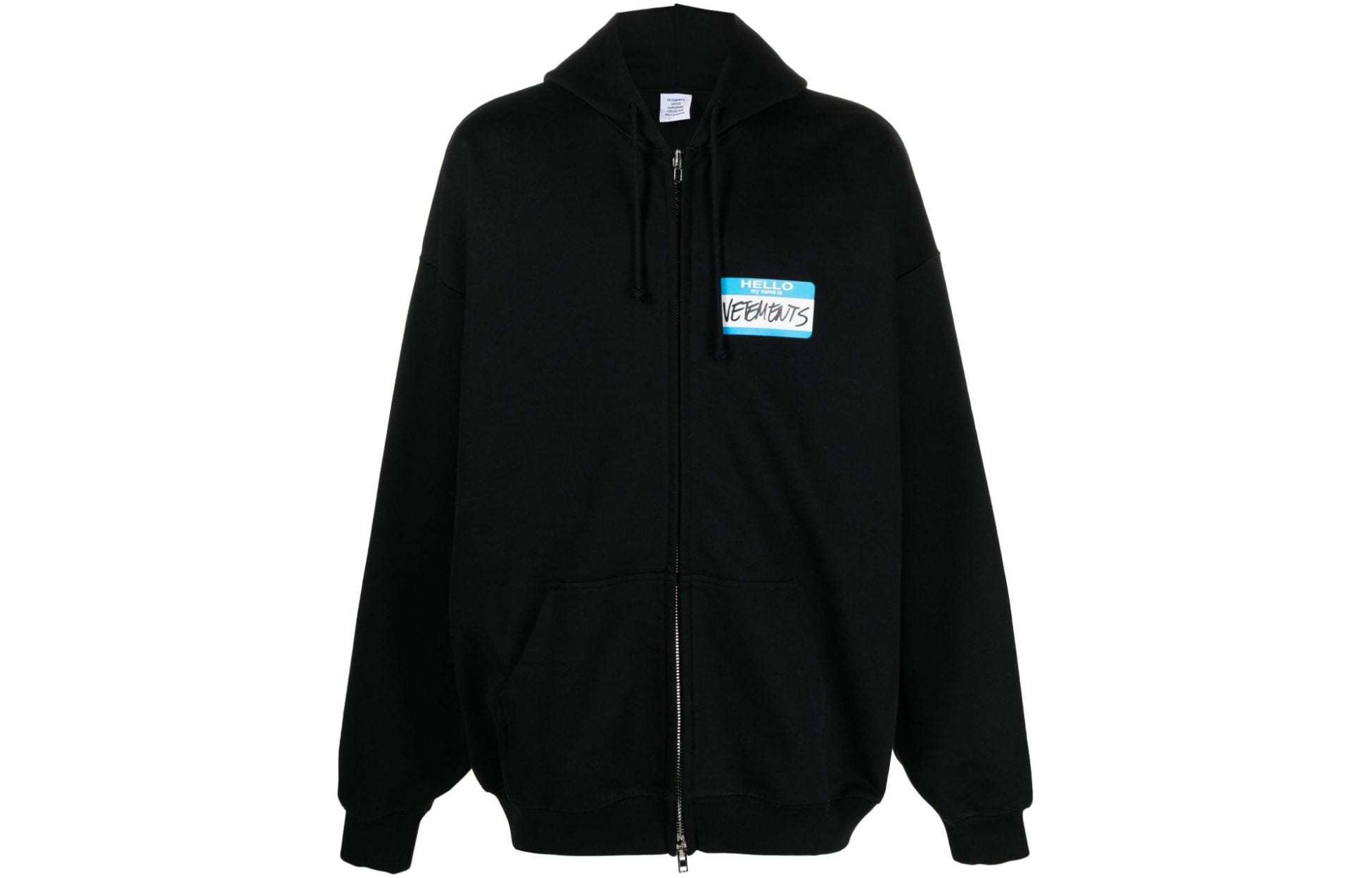 Vetements Black Zip Hoodie with Identification Tag Print UE64HD800B
