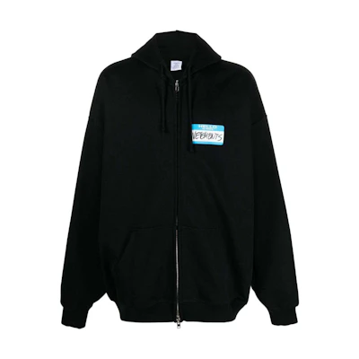 Vetements Black Zip Hoodie with Identification Tag Print UE64HD800B