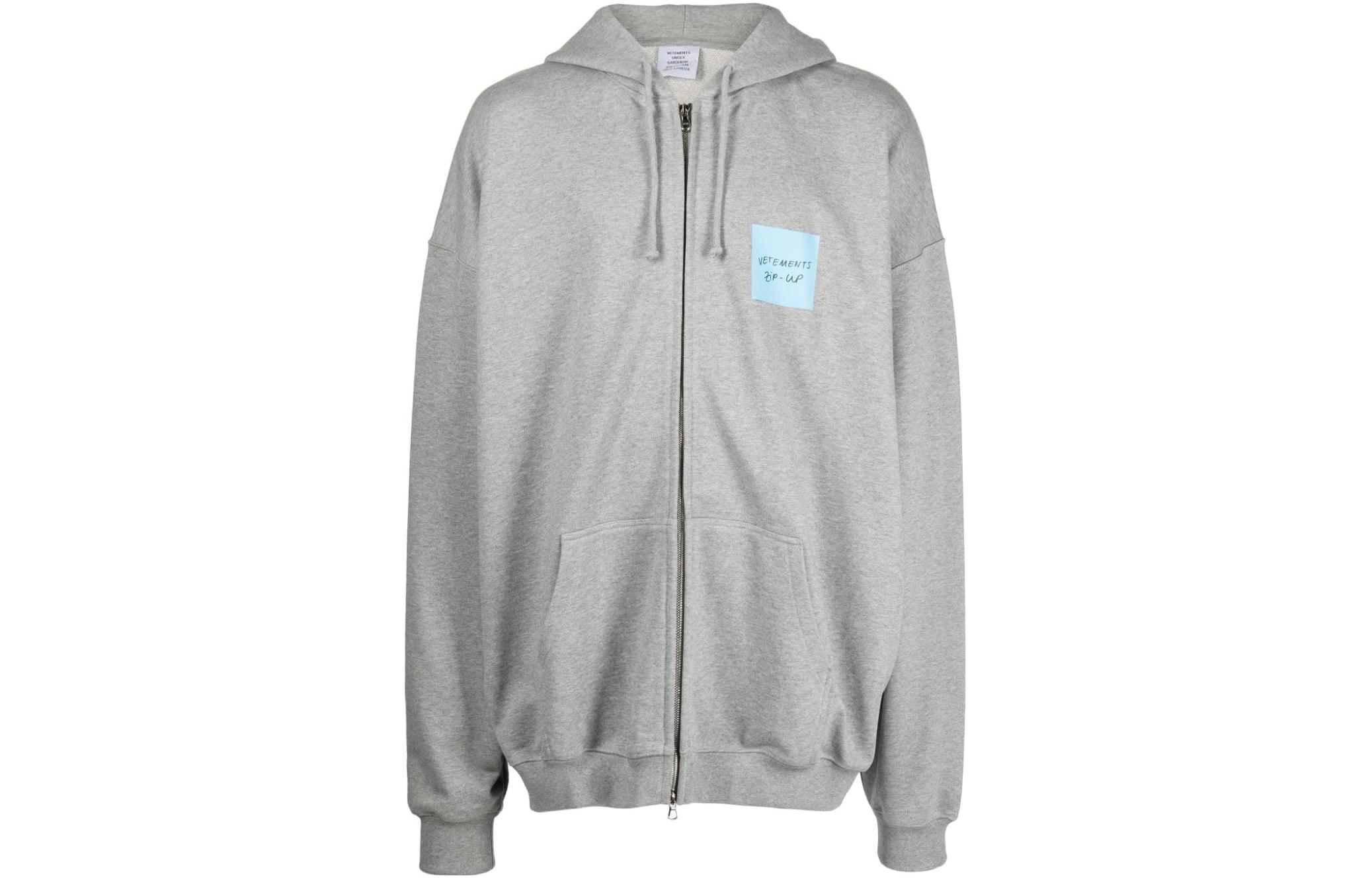 Vetements Casual Letter Zip-Up Hoodie Grey UE54HD440G