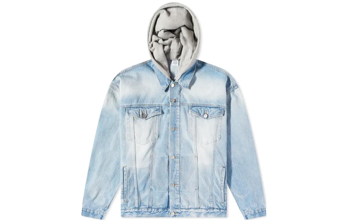 Vetements Distressed Denim Hooded Jacket Light Blue UE54JA320N