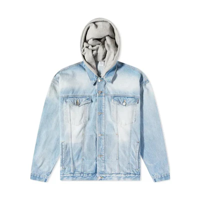 Vetements Distressed Denim Hooded Jacket Light Blue UE54JA320N