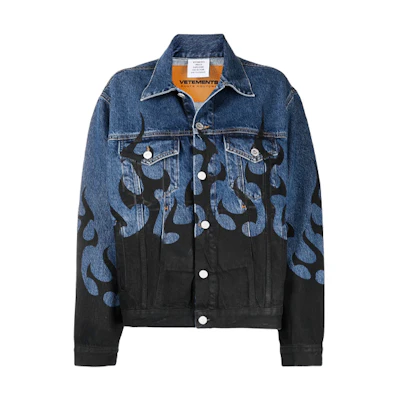 Vetements Flame Print Button-Up Denim Jacket Unisex Blue UA52JA300B-MEDIUM