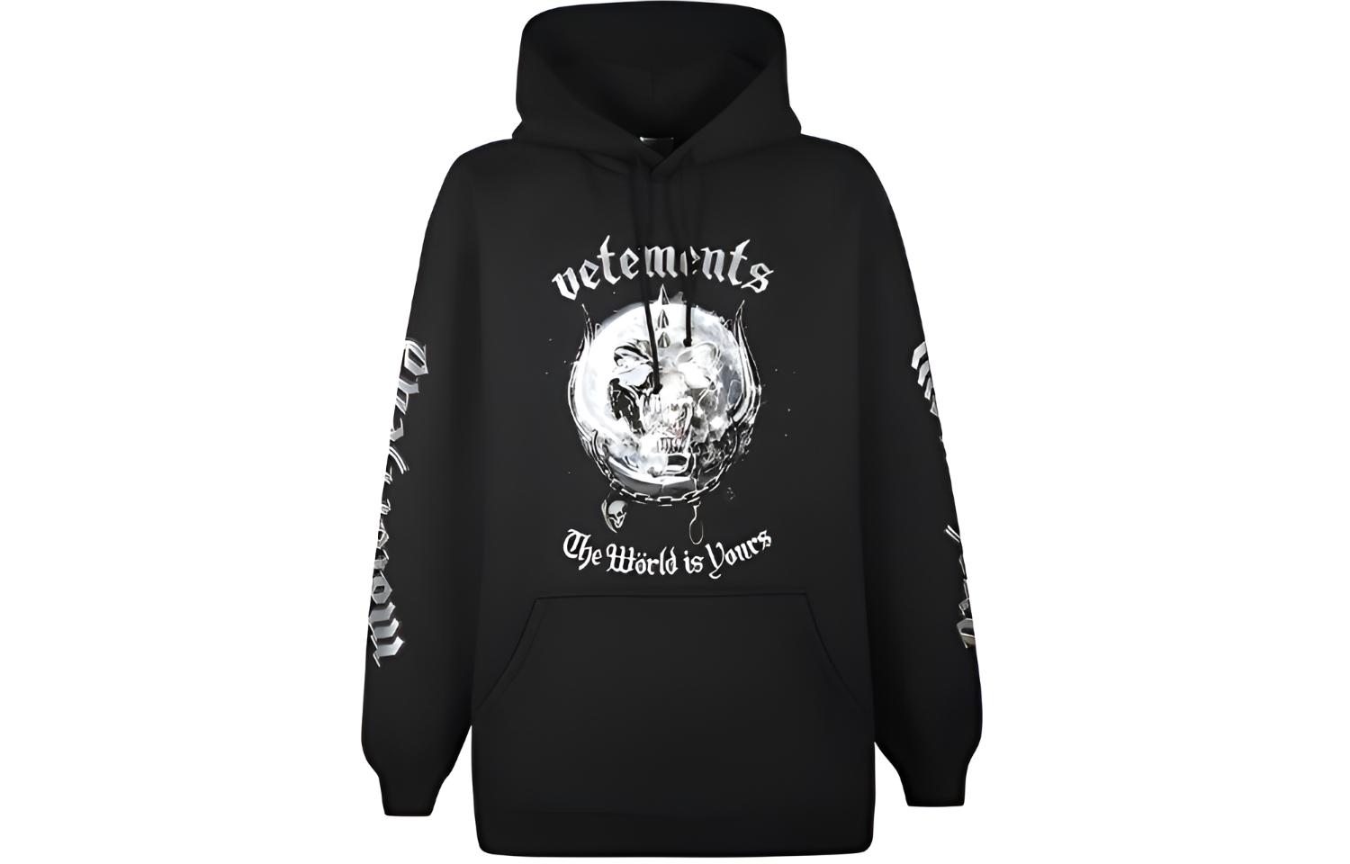 Vetements Front Print Oversized Pullover Hoodie Unisex Black UAH21TR613-BLACK