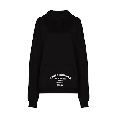 Vetements FW21 Black Logo Print Pullover Hoodie for Men UA52TR700B1606