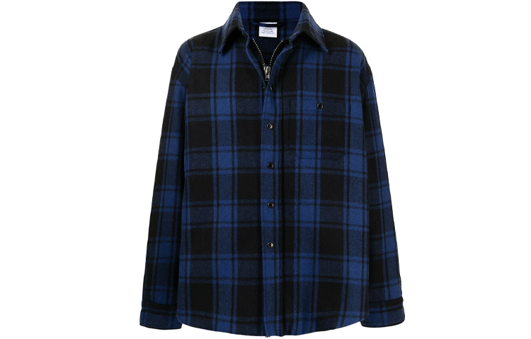 Vetements FW21 Blue Plaid Logo Patch Shirt Jacket Unisex UE51SH950B