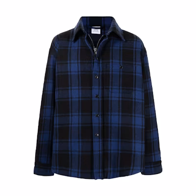 Vetements FW21 Blue Plaid Logo Patch Shirt Jacket Unisex UE51SH950B