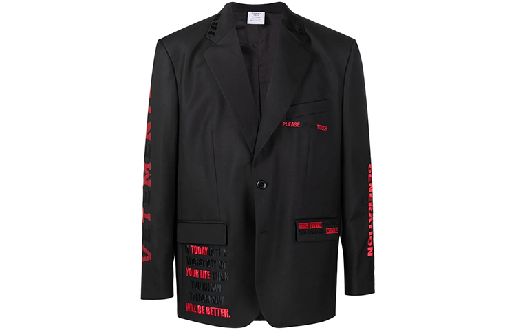 Vetements FW21 Embroidered Letter Single-Breasted Blazer Unisex Black. UA52JA900B-1202