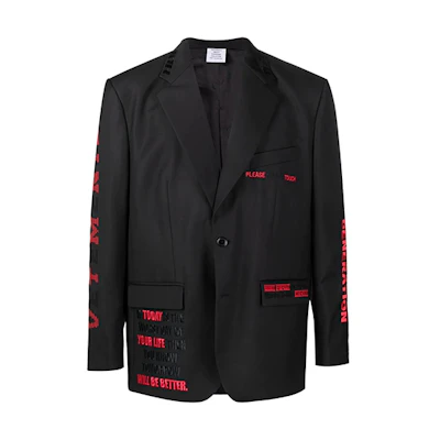 Vetements FW21 Embroidered Letter Single-Breasted Blazer Unisex Black. UA52JA900B-1202