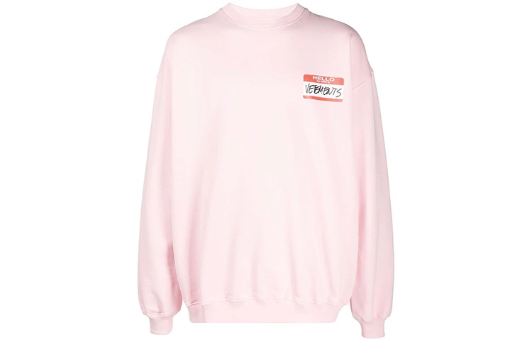 Vetements FW21 Letter Print Pink Fleece Crewneck Unisex Sweatshirt UE52TR330P1601