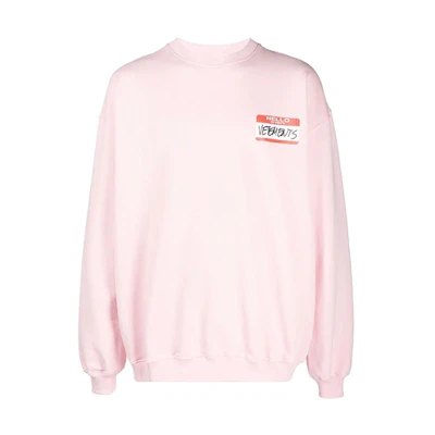 Vetements FW21 Letter Print Pink Fleece Crewneck Unisex Sweatshirt UE52TR330P1601