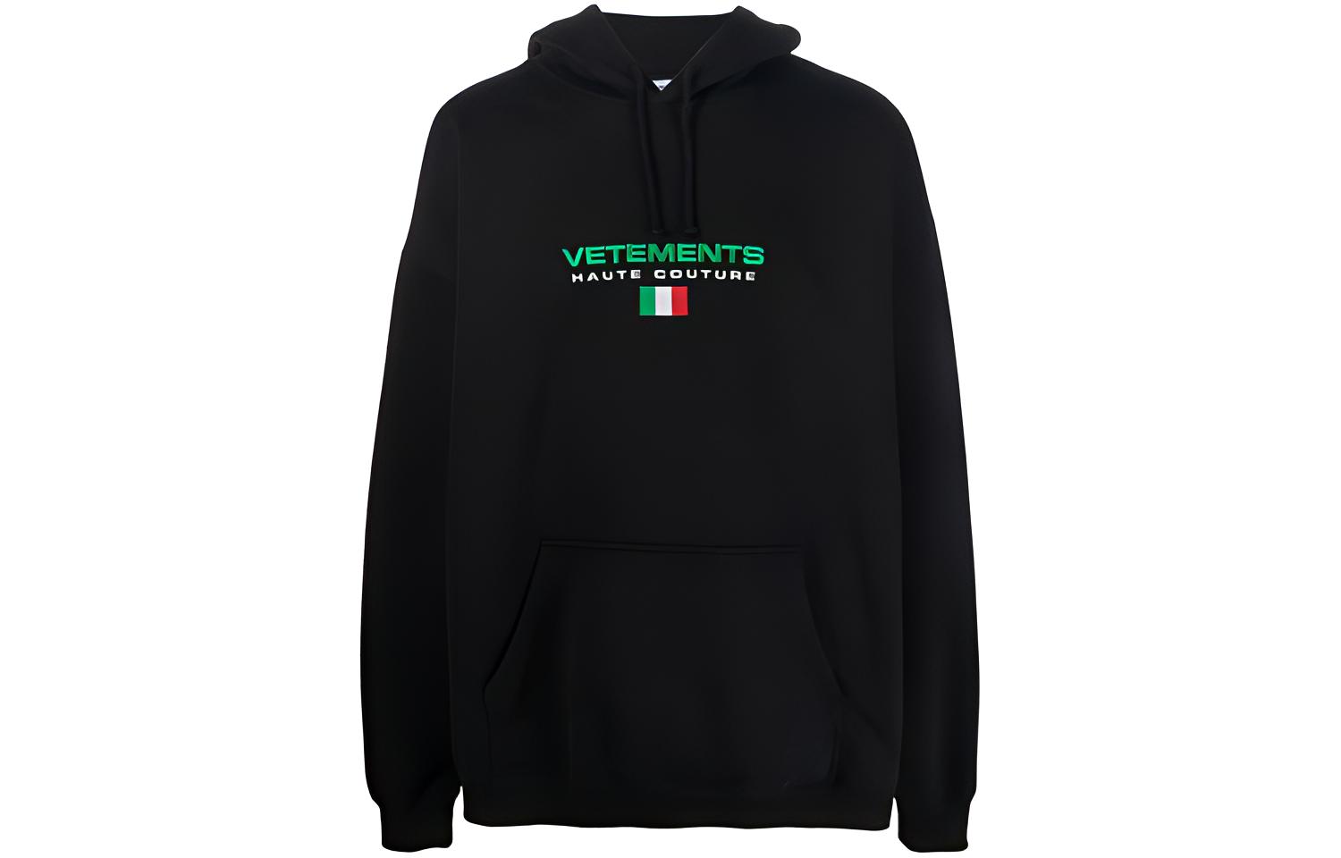 Vetements FW21 Logo Embroidered Hoodie Unisex Black UE52TR450B1606-BLACK