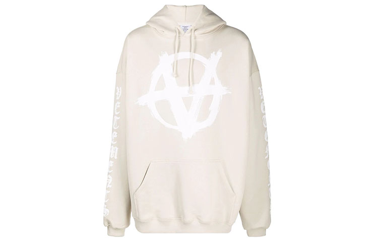 Vetements FW21 Logo Print Fleece Hoodie Beige Unisex UE52TR460W-1601