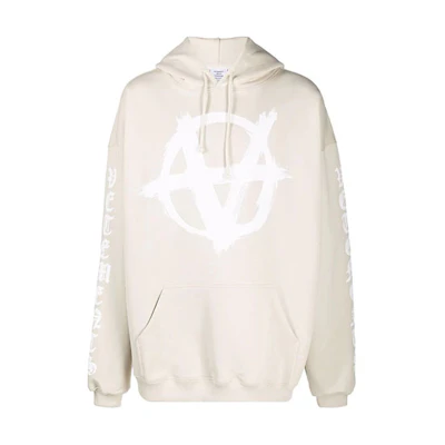 Vetements FW21 Logo Print Fleece Hoodie Beige Unisex UE52TR460W-1601