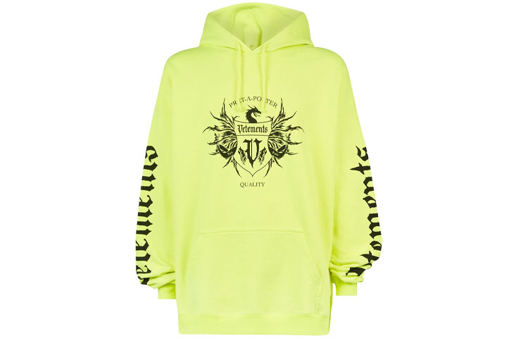 Vetements FW21 Logo Print Hoodie Yellow UA52TR900Y1606NEON-YELLO