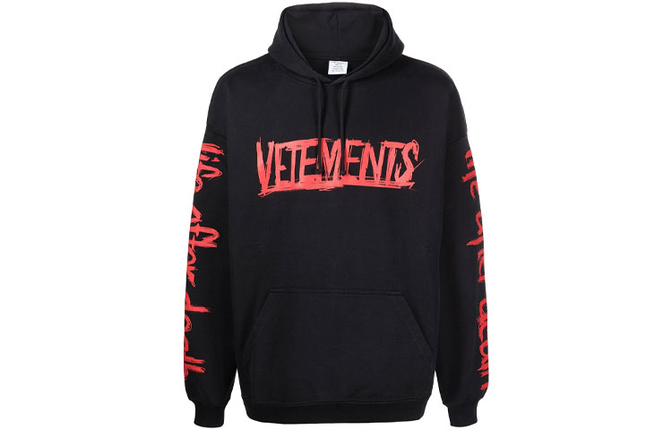 Vetements FW21 Logo Print Pullover Hoodie Black Mens UA52TR910R-RED