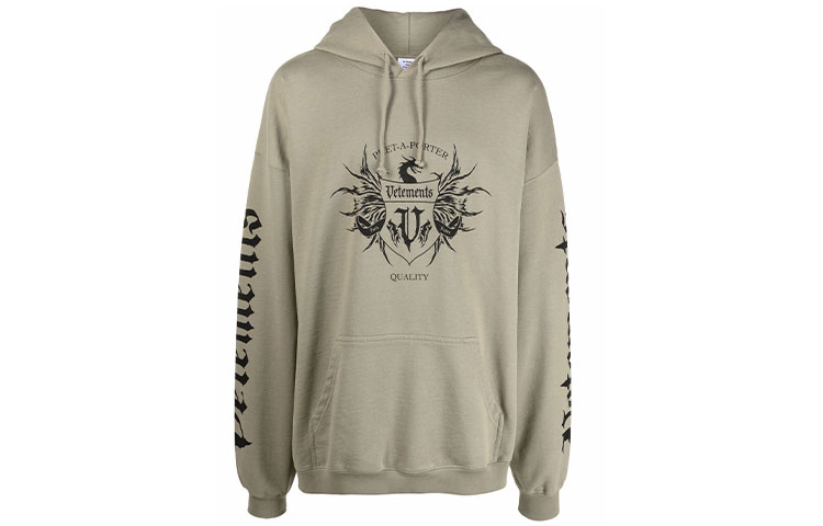 Vetements FW21 Logo Print Pullover Hoodie Unisex Grey Green UA52TR900G-1606