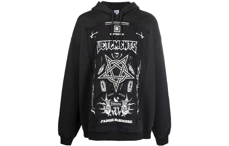 Vetements FW21 Patch Design Graphic Hoodie Unisex Black UA52TR915W-BLACK