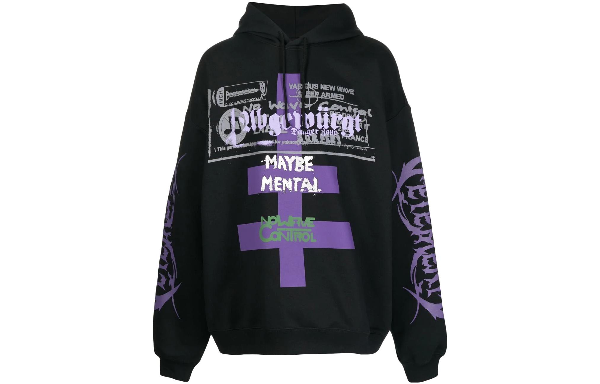 Vetements FW22 Black Letter Print Hoodie Long Sleeve UA53HD480BBLACK