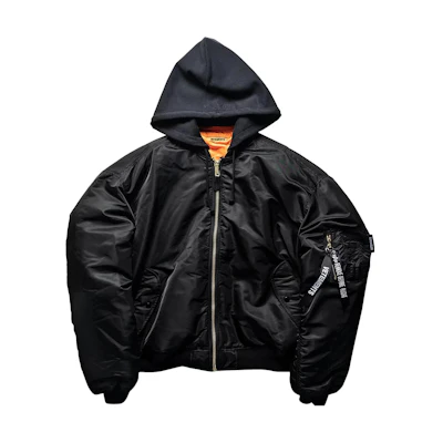 Vetements FW22 Black Solid Color Hooded Bomber Jacket UA53JA900B-BLAC